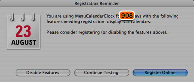 MenuCalendarClock registration window