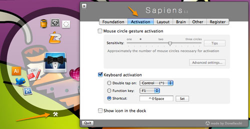 Setting up Sapiens' activation prefs