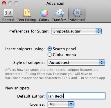 Snippets.sugar Preferences