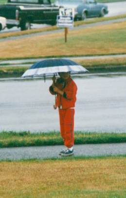 Me in a matching set of Grandpa's Gore-Tex rain jacket and snow pants